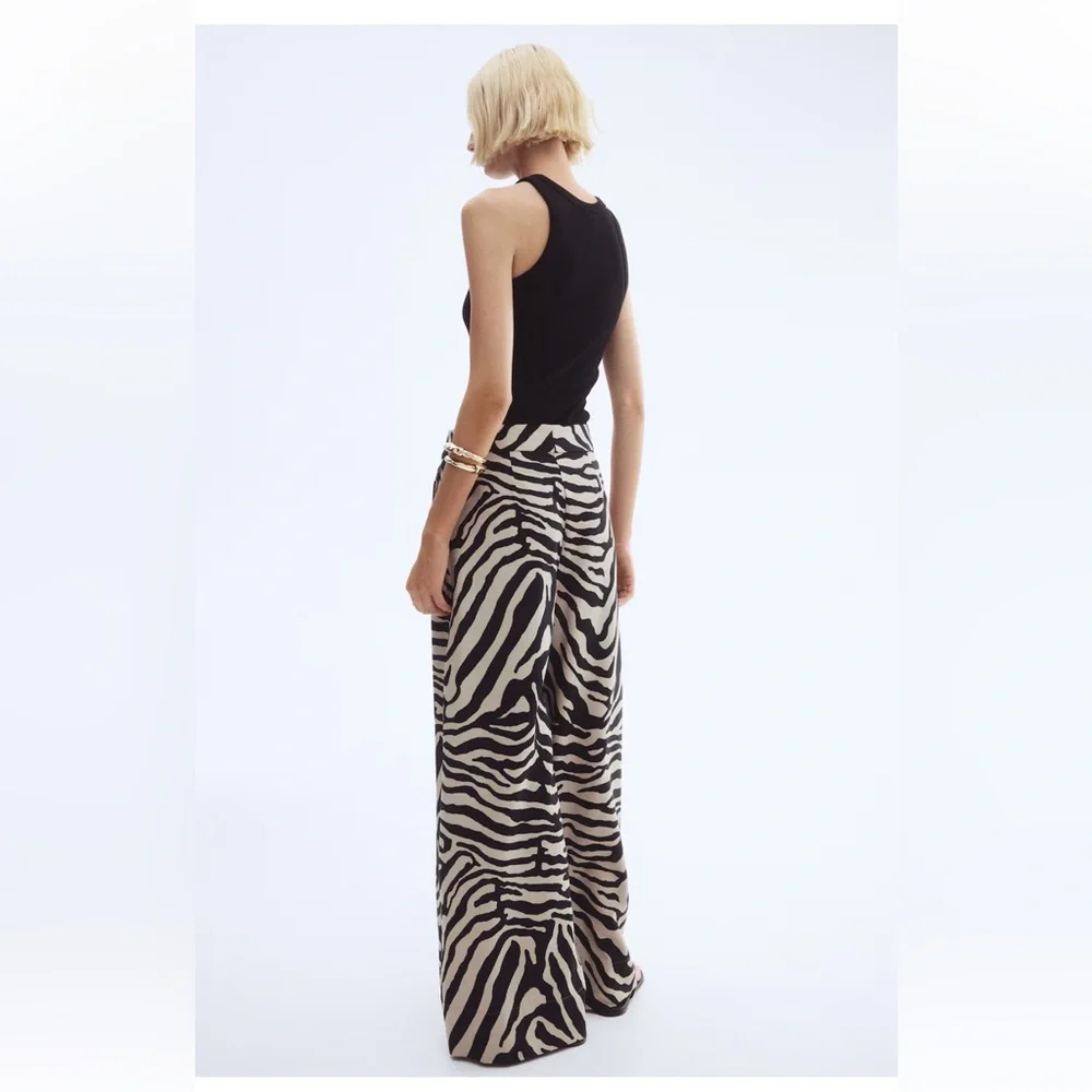🦓 H&M Zebra Print Wide-Leg Twill Pants NWT Size 6 - Picture 4 of 6